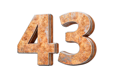 Kırk üç numara eski paslı demir metal desenli 3D resimden yapılmış 43 basamak.
