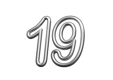 19 Numara: Gümüş Metalik Beyaz Arkaplan 3D Görüntü