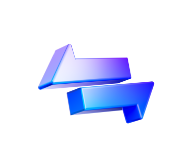 Mor ve mavi renkte, solu ve sağı gösteren iki tane parlak 3D ok. 3B Görüntü.