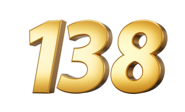 3D numara 138 yüz otuz sekiz altın metin yansıması 3d illüstrasyon