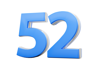 3D numara 52. Mavi vücuttan yapılmış 52 numara. 3 boyutlu gümüş kaplama.