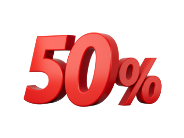 3d Kırmızı% 50 İşaret 3D illüstrasyon