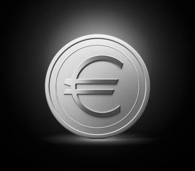 3D Gümüş Parlak Avrupa Bozukluğu Koyu Arkaplan 3D Görüntü Üzerine İzole Edildi