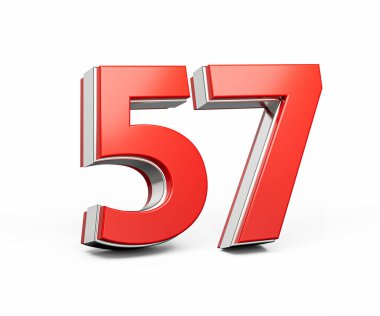 Kalın Kırmızı 57 Numara Metalik Beyaz Arkaplanda 3 boyutlu Görüntü