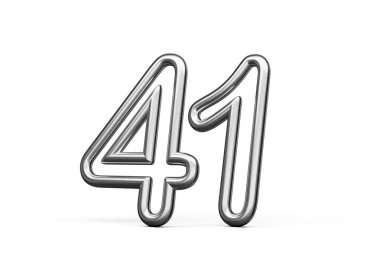 Kırk bir numara 41 Gümüş Metalik Beyaz Arkaplan 3D Görüntü