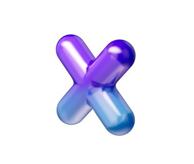 Mor-mavi gradyanı, yumuşak yansımaları ve derinliği olan 3D parlak çarpma sembolü. 3B Görüntü