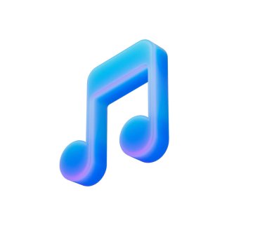 3D Parlak mavi nota simgesi çift titreşimli ve yumuşak parıltılı, 3D İllüstrasyon