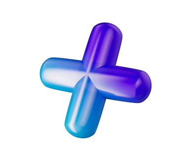 3 boyutlu parlak artı işareti, pürüzsüz kenarları olan mavi ve mor bir gradyan. 3B Görüntü