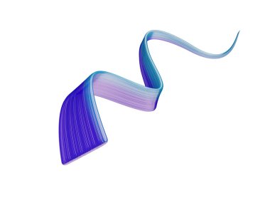 Beyaz arka planda canlı mavi ve mor dalgalı eğimli kurdele. 3B illüstrasyon