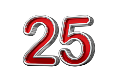 Canlı kırmızı 25 numara Metalik Işıltılı ve kıvrımlı kenarlı, 3D Görüntü