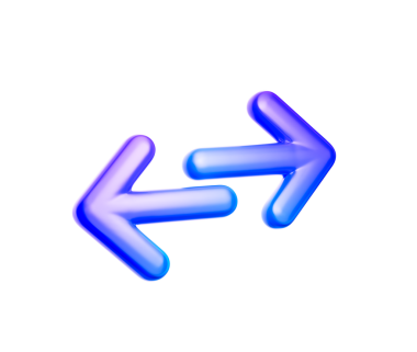 Mor ve mavi renkte, solu ve sağı gösteren iki tane parlak 3D ok. 3B Görüntü.