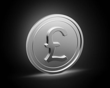 Silver Shiny Rounded British Pound Coin tecrit edilmiş Parlak Gümüş Parlak Arkaplan 3D Görüntü