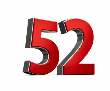 Kalın Kırmızı 52 Numara Parlak Metalik Beyaz Arkaplan 3 boyutlu Görüntü