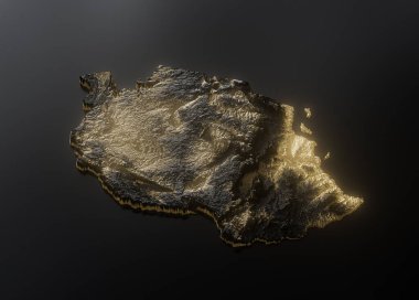 Tanzanya Haritası Altın Metalik Doku Haritası Altın Rezervleri ve Altın Madencilik Konsepsiyonu 3B İllüstrasyon