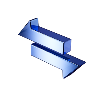 Değişimi ve transferi sembolize eden üç boyutlu parlak metalik mavi ok simgesi. 3d illüstrasyon