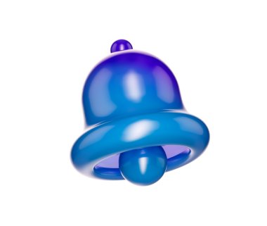 Mavi ve mor tonlarda 3D çan simgesi, uyarıları, uyarıları veya hatırlatıcıları sembolize ediyor. 3d illüstrasyon