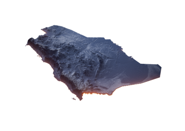 Aydınlatılmış Suudi Arabistan Veri Haritası Coğrafi Özellikleri Vurguluyor Neon Işıklı 3D Görüntü