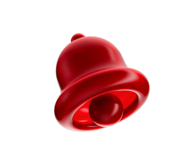 3 boyutlu kırmızı çan simgesi, parlak, pürüzsüz bir son ve içinde bir alkış. 3B Görüntü.