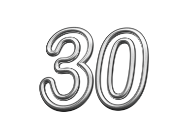 30 Numara: Gümüş Metalik Beyaz Arkaplan 3B Görüntü