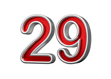 Canlı Kırmızı Numara 29 Metalik Parıltı ve Yanmış Kenarlı, 3D Görüntü