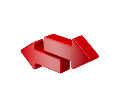 3D İki Kırmızı Ok takası ve transferi sembolize ediyor. 3d illüstrasyon