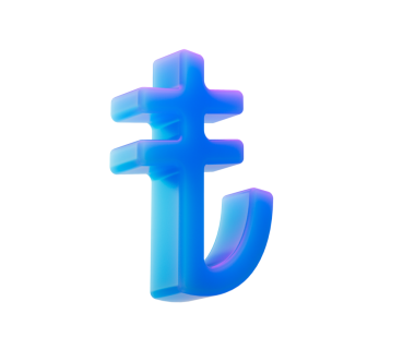 Mavi 3D işlemeli Türk Lirası sembolü, şeffaf finansal ikon tasarımı. 3d illüstrasyon