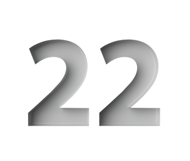 Parlak beyaz, 22 numara. Gizli bir gölgeyle birlikte 22 numara. Gri arkaplanda 3 boyutlu resimle süslenmiş.