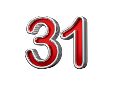 Canlı kırmızı numara 31 Metalik Işıltılı ve kıvrımlı kenarlı, 3D Görüntü