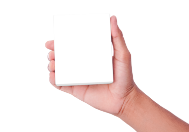 Elinizde boş beyaz kare nesne var. Metnin veya tasarımın için izole edilmiş..