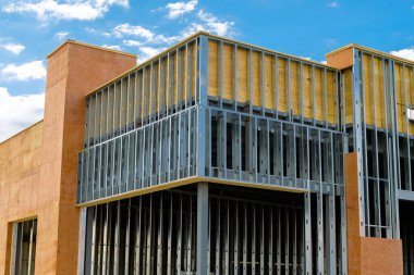 steel frame and plywood walls of a new building material real