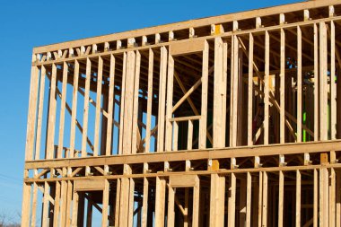 the frame of the second floor of a plywood house truss balk framework
