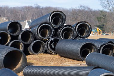 corrugated water pipes of large diameter prepared for laying black long supply new