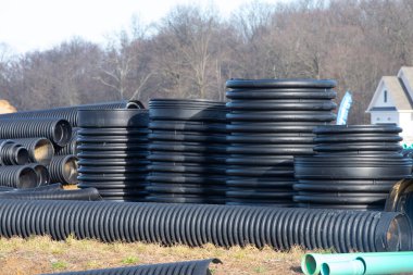large diameter plastic pipes for supplying heating and water supply to the house new drain sewer drain