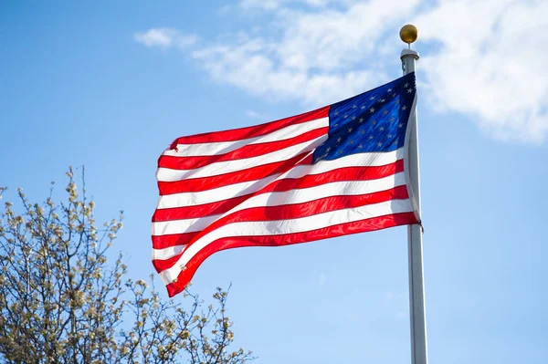 空に対するアメリカの旗青い国民の自由の風 — ストック写真