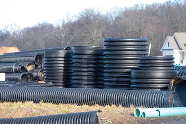 large diameter black polypropylene pipes for laying communications, drainage systems and heating mains supply sewer modern