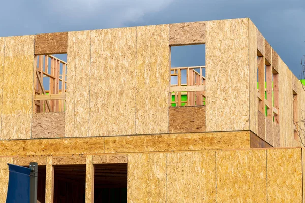 stock image plywood walls of a new house development truss unfinished framework