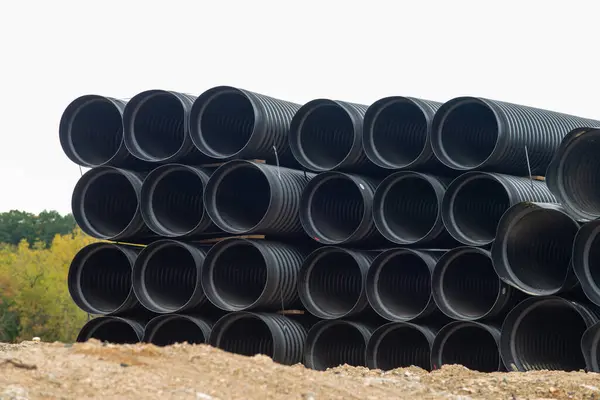 large diameter black polypropylene pipes for laying communications, drainage systems and heating mains water stack