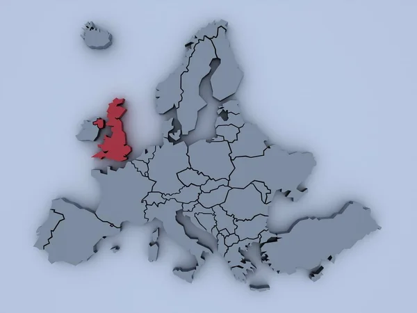 Рендеринг Карта Європи Яскравими Кольорами Зосередженими Сполученому Королівстві — стокове фото