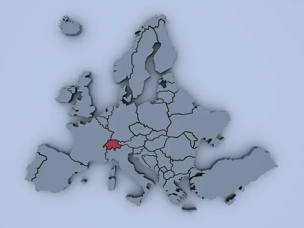 Vykreslená Mapa Evropy Jasnými Barvami Zaměřená Švýcarsko — Stock fotografie