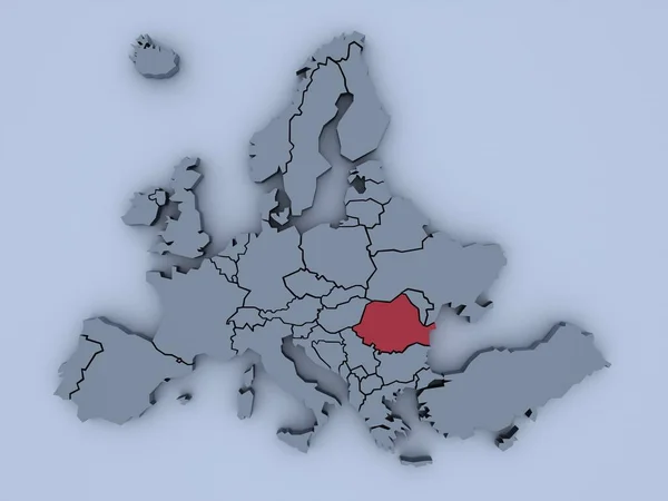 Vykreslená Mapa Evropy Jasnými Barvami Zaměřená Rumunsko — Stock fotografie