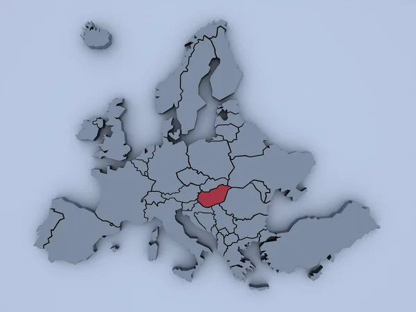 Gerenderte Europakarte Mit Hellen Farben Die Sich Auf Ungarn Konzentrieren — Stockfoto