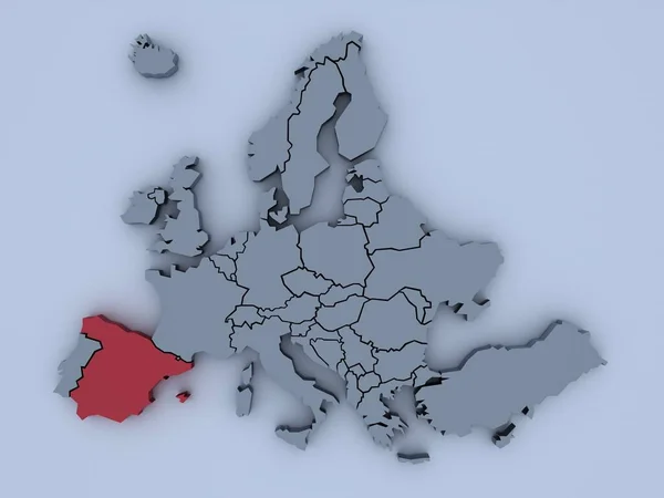 Kaart Van Europa Met Felle Kleuren Gericht Spanje — Stockfoto