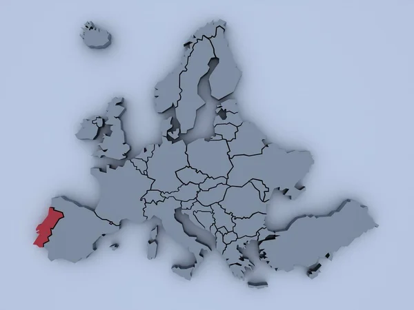 Återgiven Karta Över Europa Med Ljusa Färger Med Fokus Portugal — Stockfoto