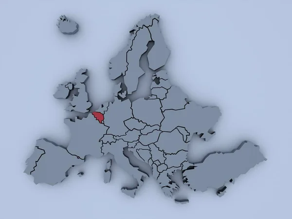 Vykreslená Mapa Evropy Jasnými Barvami Zaměřenými Belgii — Stock fotografie