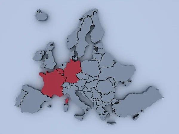 Återgiven Karta Över Europa Med Ljusa Färger Med Fokus Frankrike — Stockfoto