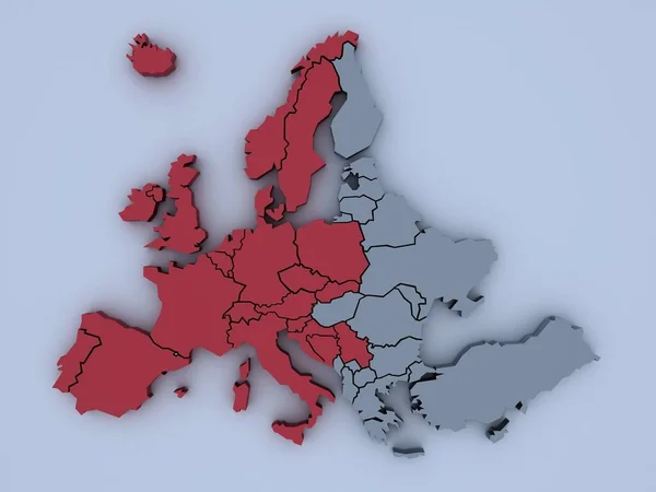 Renderöity Kartta Euroopan Kirkkaat Värit Keskittyvät Idän Lännen — kuvapankkivalokuva
