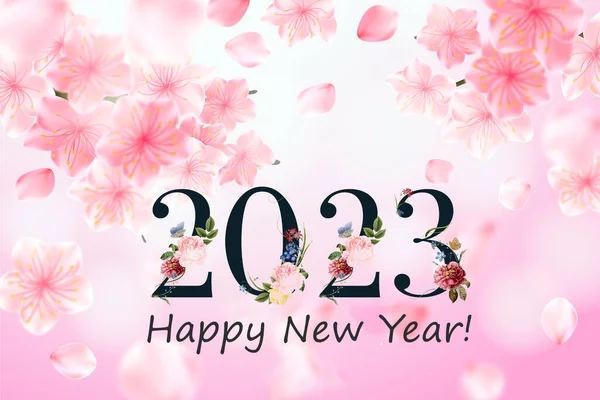 Calligraphy 2023 Create Floral Greetings New Year — Stock Photo, Image