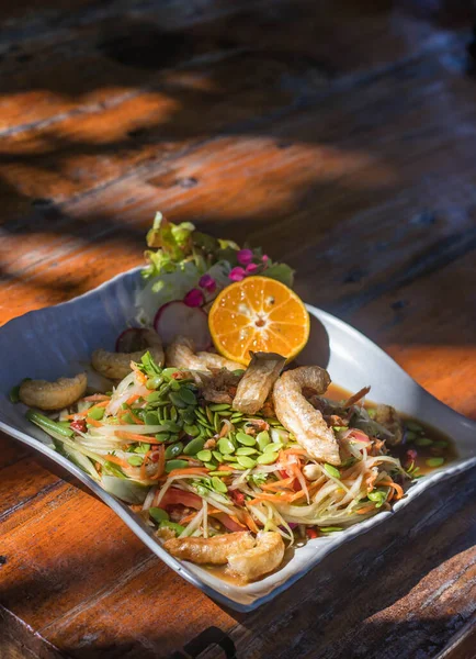 Salade Papaye Thaïlandaise Table Didh Onwoodden — Photo