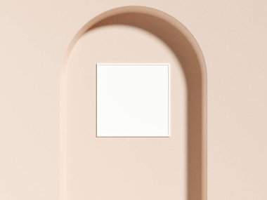 Minimalist kare beyaz poster ya da minimalist mimari binasında fotoğraf çerçevesi modeli. 3B Hazırlama.