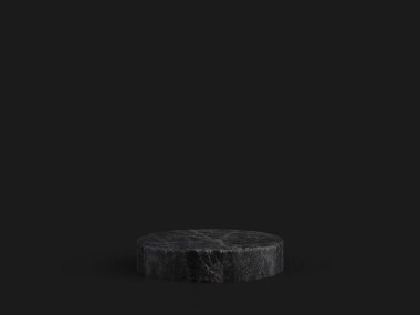 Minimalist basit mermer mermer silindir podyum veya ürün sunumu için koyu renk arkaplan içeren kaidesel ekran. 3d oluşturma
